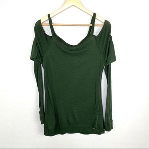 Alo moss green cold shoulder top size large